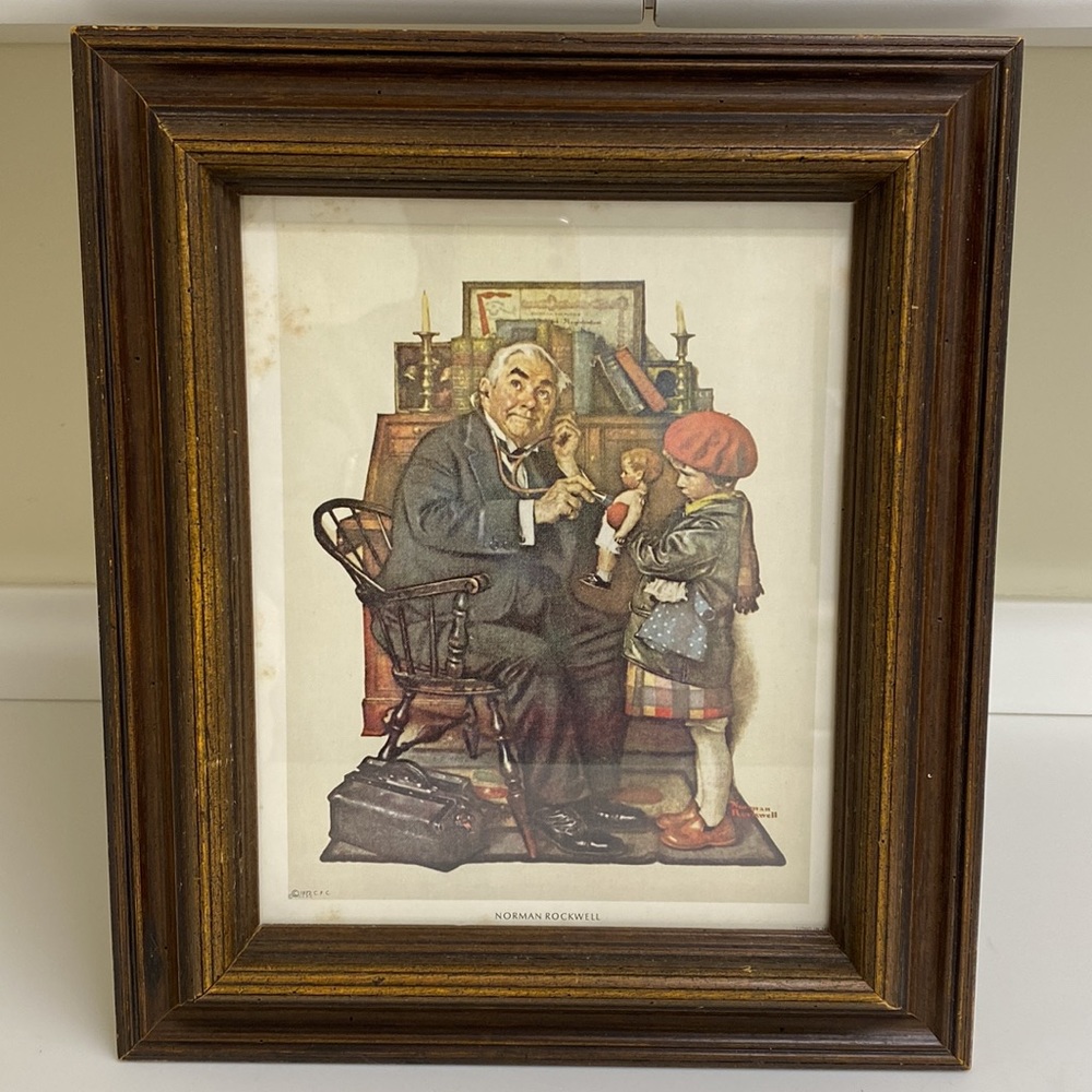 NORMAN ROCKWELL Wooden Framed Litho Print Doctor and The Doll 1972 Donald Art Co